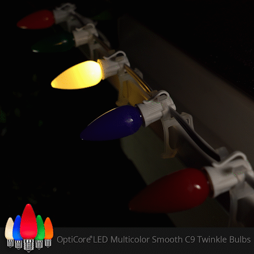 C9 Multicolor Twinkle Smooth OptiCore Commercial LED Christmas Lights, 25 Lights, 25'