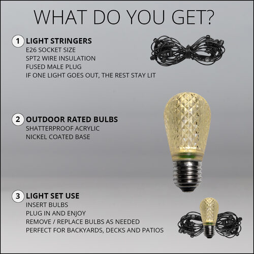 54' Commercial Warm White LED Patio String Light Set with 24 S14 Bulbs on Black Wire