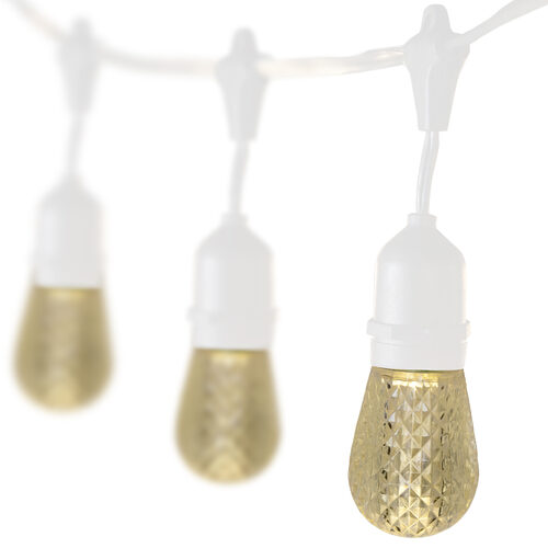 54' Commercial Warm White LED Patio String Light Set with 24 S14 Bulbs on White Wire, with Drops