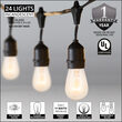 54' Commercial Clear Patio String Light Set with 24 S14 Bulbs on Black Wire, with Drops