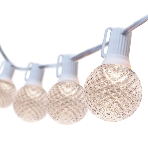 50' Warm White OptiCore LED Patio String Light Set with 50 G50 Bulbs on White Wire, E12 Base