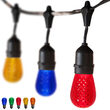 Commercial Multicolor LED Patio String Light Set with S14 Bulbs on Black Wire with Drops 