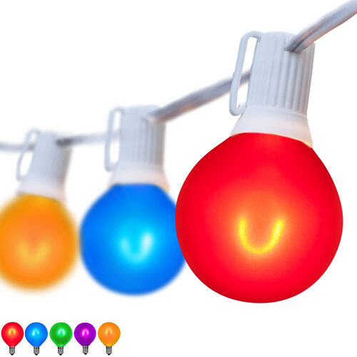 10' Multicolor FlexFilament TM Satin LED Patio String Light Set with 10 G50 Bulbs on White Wire, E12 Base