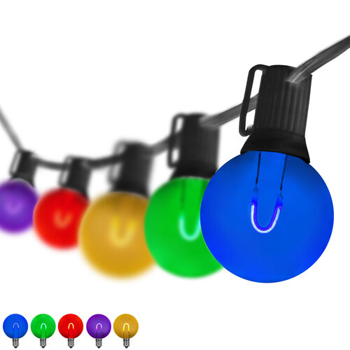 37' Multicolor FlexFilament TM Acrylic LED Patio String Light Set with 25 G50 Bulbs on Black Wire, E12 Base
