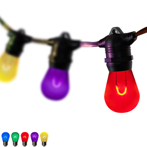 30' Multicolor FlexFilament Acrylic LED Patio String Light Set with 10 S14 Bulbs on Black Wire
