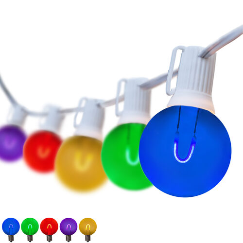 10' Multicolor FlexFilament Shatterproof LED Patio String Light Set with 10 G50 Bulbs on White Wire, E17 Base