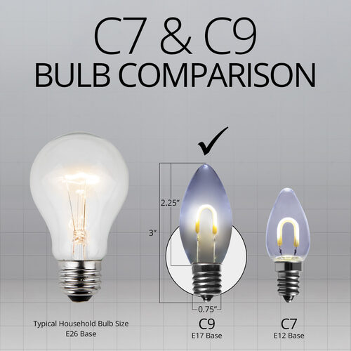 C9 Transparent Glass Cool White FlexFilament LED Bulbs 