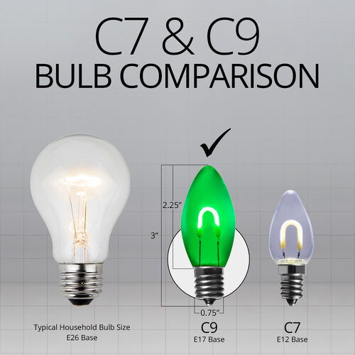 C9 Transparent Glass Green FlexFilament LED Bulbs 
