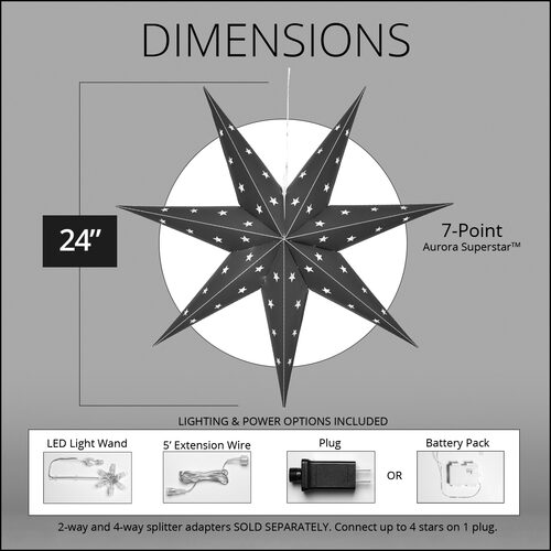 24" Red Aurora Superstar TM 7 Point Star Light, Fold-Flat, LED Lights, Outdoor Rated