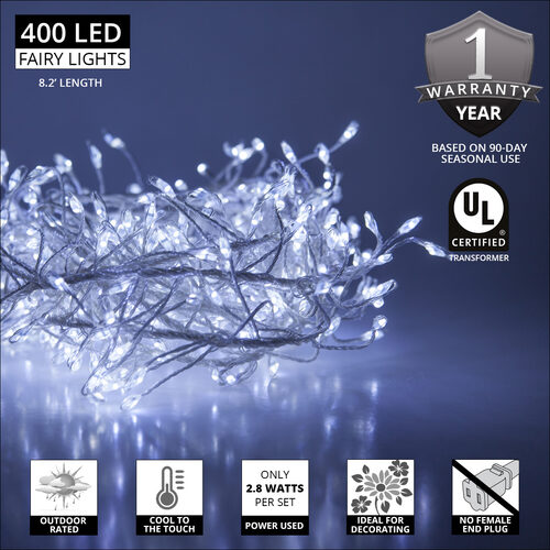 Cool White LED Fairy Lights, Silver Wire