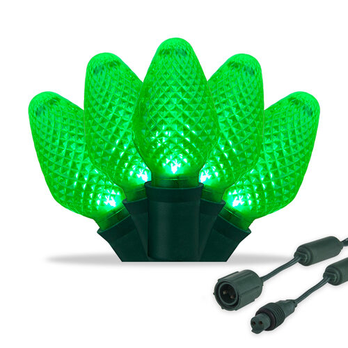 25 C7 Green Commercial LED Lights, Green Wire, 6" Spacing