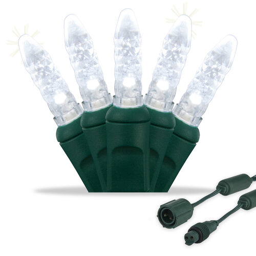 25 M5 Cool White Commercial Twinkle LED Lights, Green Wire, 4" Spacing