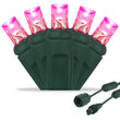 25 5mm Pink Commercial LED Lights, Green Wire, 4" Spacing