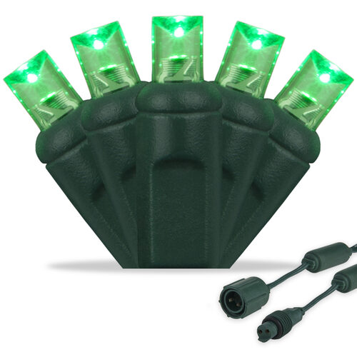 25 5mm Green Commercial LED Lights, Green Wire, 4" Spacing
