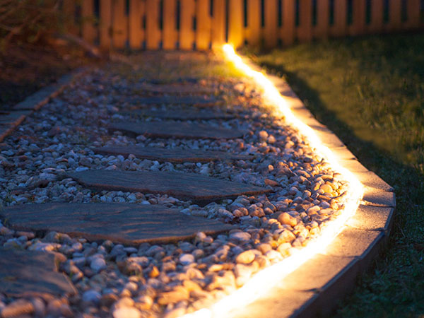 Rope Light Outlining a Walkway