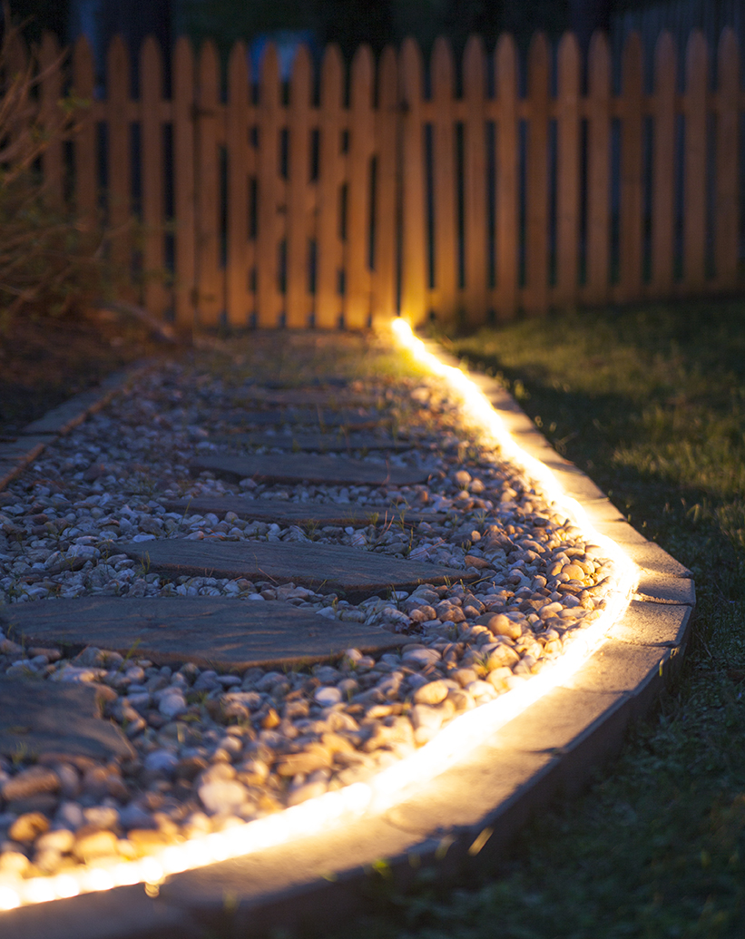 Walkway Outlined with Warm White LED Rope Light